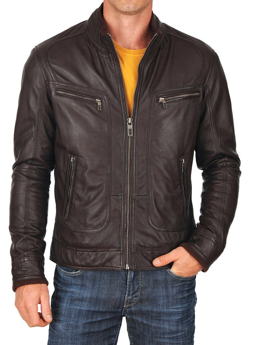 Men Lambskin Genuine Leather Jacket MJ 29 freeshipping - SkinOutfit