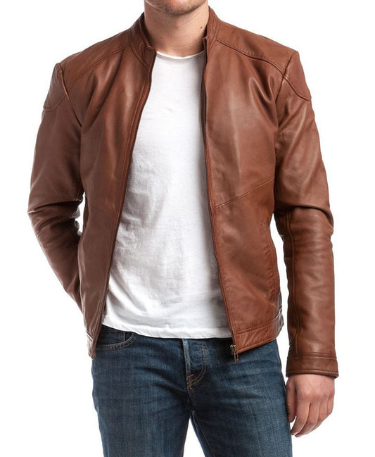 Men Lambskin Genuine Leather Jacket MJ303 freeshipping - SkinOutfit