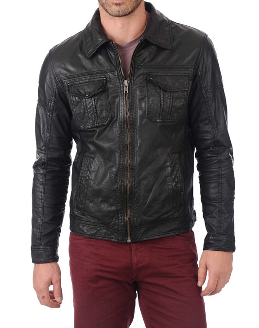 Men Lambskin Genuine Leather Jacket MJ316 freeshipping - SkinOutfit