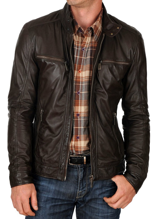 Men Lambskin Genuine Leather Jacket MJ 34 freeshipping - SkinOutfit