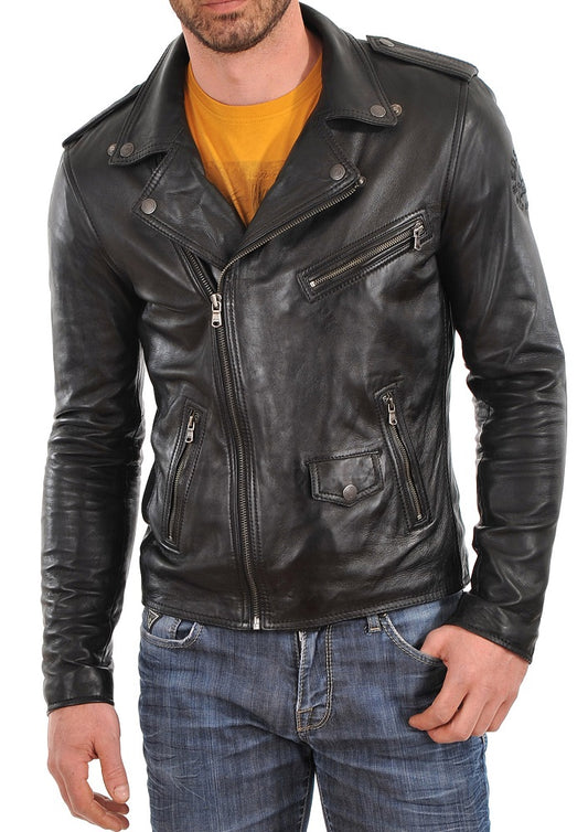 Men Lambskin Genuine Leather Jacket MJ 35 freeshipping - SkinOutfit