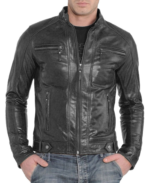 Men Lambskin Genuine Leather Jacket MJ389 freeshipping - SkinOutfit