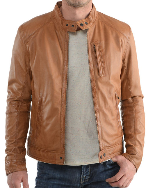 Men Lambskin Genuine Leather Jacket MJ 39 freeshipping - SkinOutfit