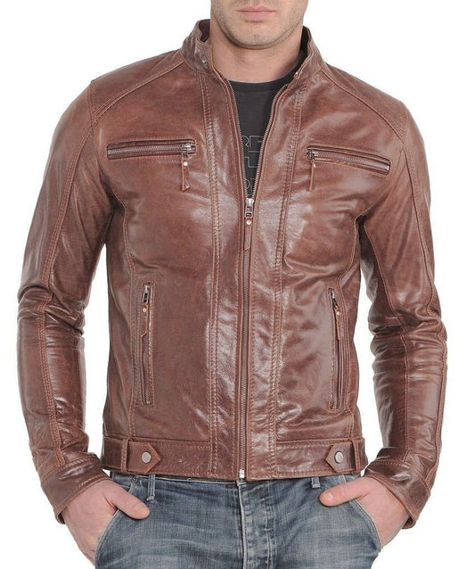 Men Lambskin Genuine Leather Jacket MJ400 freeshipping - SkinOutfit