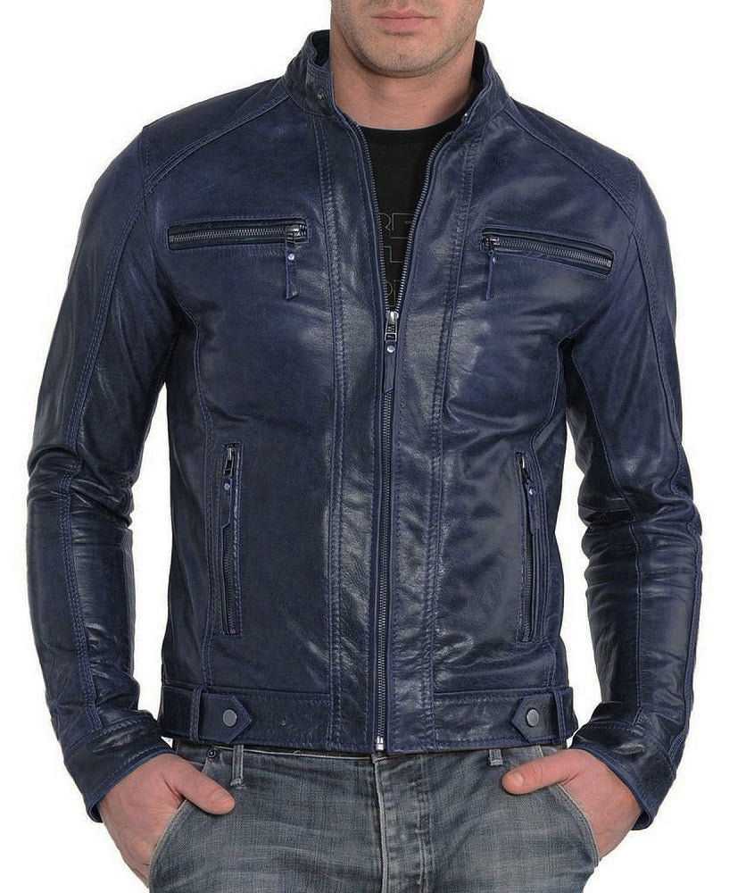 Men Lambskin Genuine Leather Jacket MJ402 freeshipping - SkinOutfit