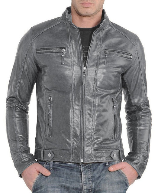 Men Lambskin Genuine Leather Jacket MJ403 freeshipping - SkinOutfit