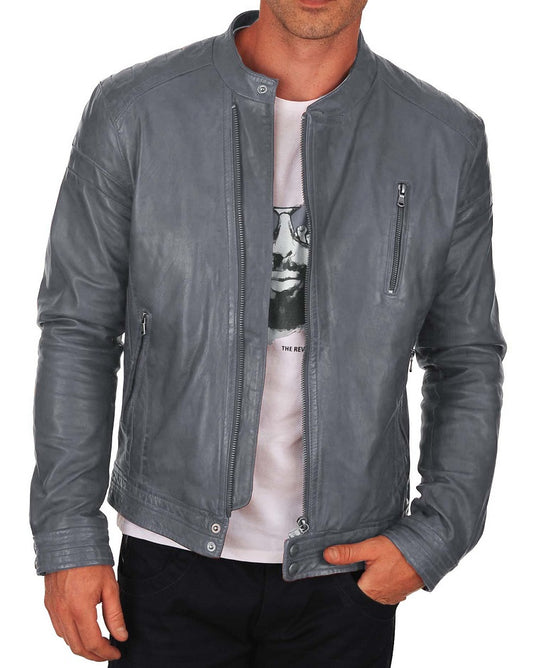 Men Lambskin Genuine Leather Jacket MJ407 freeshipping - SkinOutfit