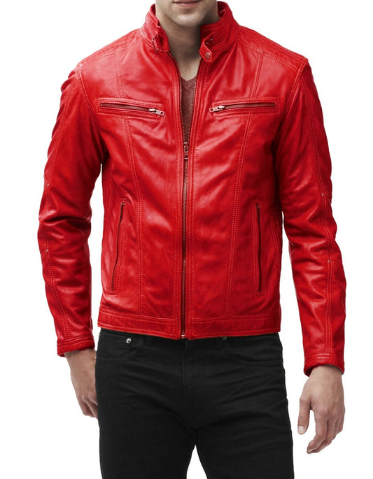 Men Lambskin Genuine Leather Jacket MJ409 freeshipping - SkinOutfit