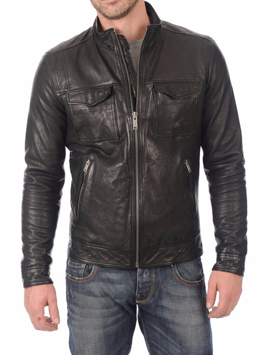 Men Lambskin Genuine Leather Jacket MJ415 freeshipping - SkinOutfit