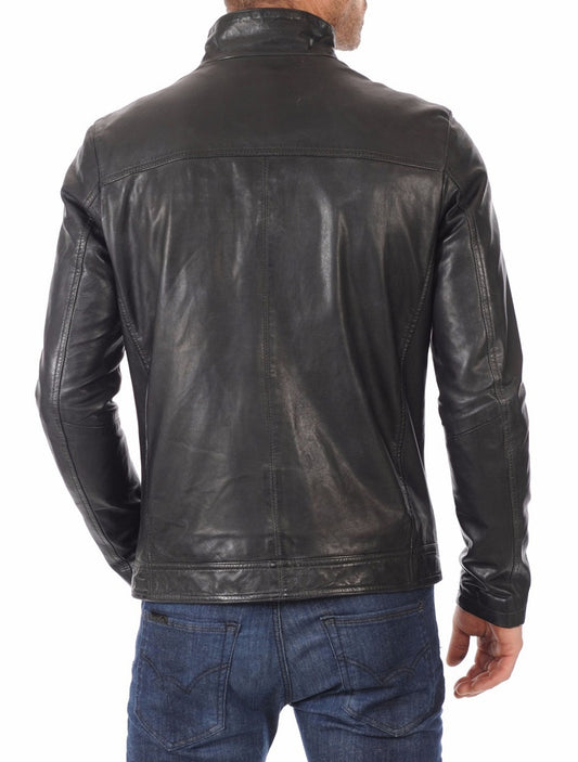 Men Lambskin Genuine Leather Jacket MJ422 freeshipping - SkinOutfit