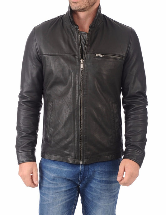 Men Lambskin Genuine Leather Jacket MJ425 freeshipping - SkinOutfit