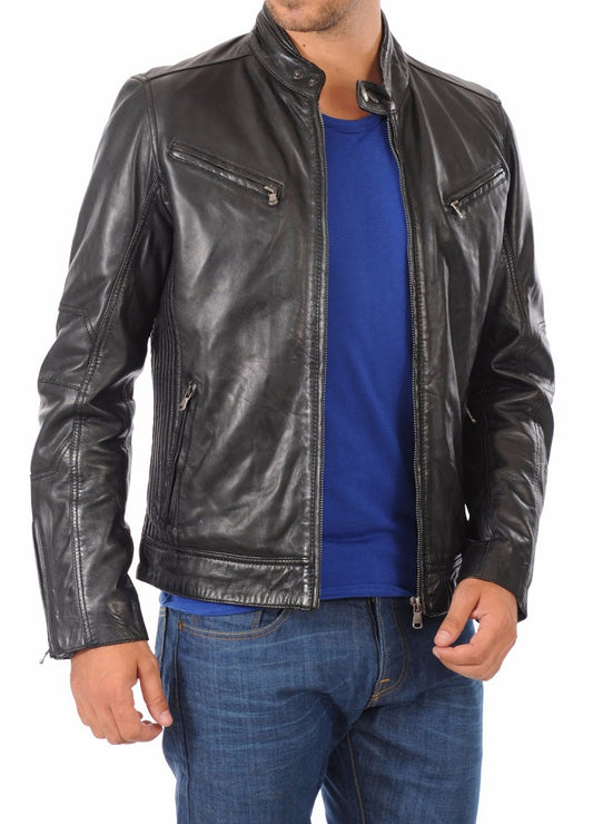 Men Lambskin Genuine Leather Jacket MJ429 freeshipping - SkinOutfit