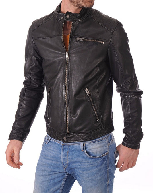 Men Lambskin Genuine Leather Jacket MJ432 freeshipping - SkinOutfit