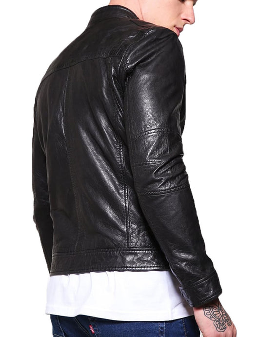 Men Lambskin Genuine Leather Jacket MJ446 SkinOutfit