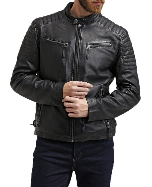 Men Lambskin Genuine Leather Jacket MJ448 freeshipping - SkinOutfit