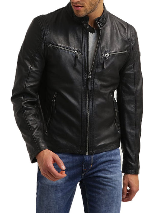 Men Lambskin Genuine Leather Jacket MJ449 freeshipping - SkinOutfit