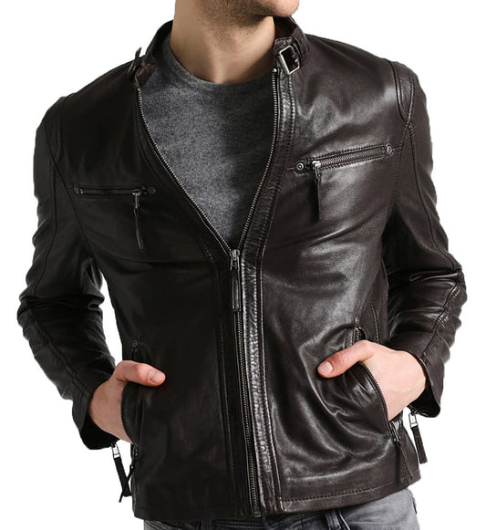 Men Lambskin Genuine Leather Jacket MJ459 freeshipping - SkinOutfit