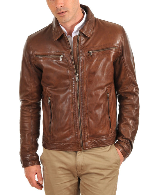 Men Lambskin Genuine Leather Jacket MJ 45 SkinOutfit