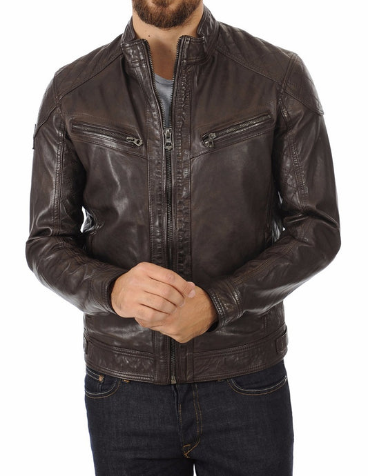 Men Lambskin Genuine Leather Jacket MJ470 freeshipping - SkinOutfit