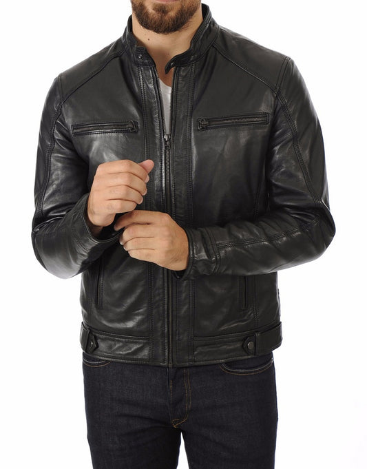 Men Lambskin Genuine Leather Jacket MJ476 freeshipping - SkinOutfit