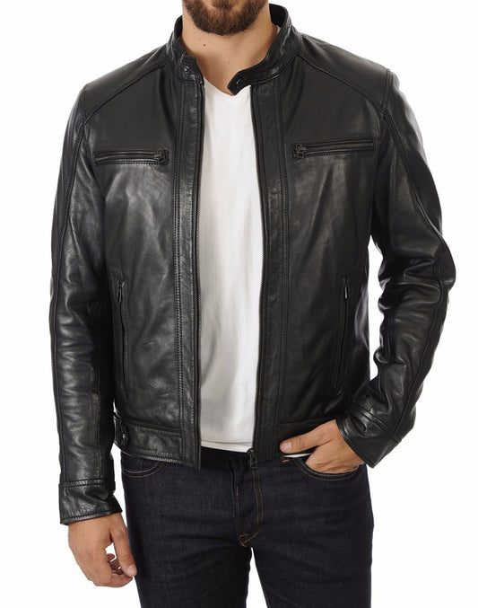 Men Lambskin Genuine Leather Jacket MJ476 freeshipping - SkinOutfit