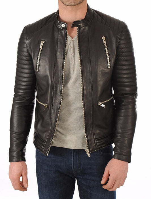 Men Lambskin Genuine Leather Jacket MJ477 freeshipping - SkinOutfit