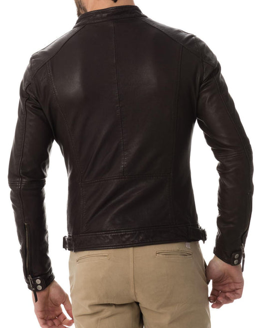 Men Lambskin Genuine Leather Jacket MJ497 SkinOutfit