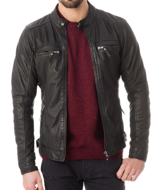 Men Lambskin Genuine Leather Jacket MJ498 freeshipping - SkinOutfit