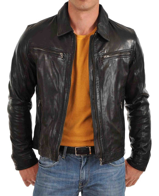 Men Lambskin Genuine Leather Jacket MJ 55 freeshipping - SkinOutfit