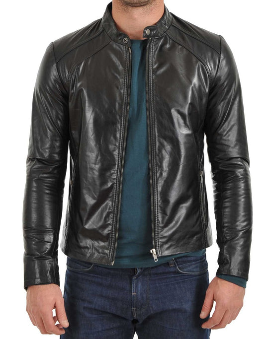 Men Lambskin Genuine Leather Jacket MJ 60 freeshipping - SkinOutfit