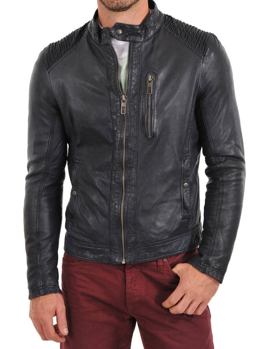 Men Lambskin Genuine Leather Jacket MJ 64 freeshipping - SkinOutfit