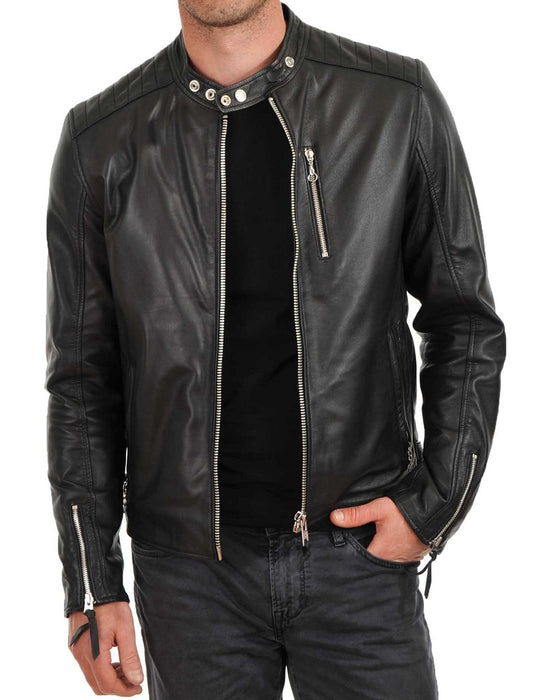 Men Lambskin Genuine Leather Jacket MJ 66 freeshipping - SkinOutfit