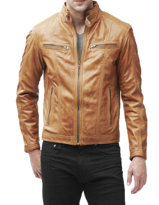 Men Lambskin Genuine Leather Jacket MJ 77 freeshipping - SkinOutfit