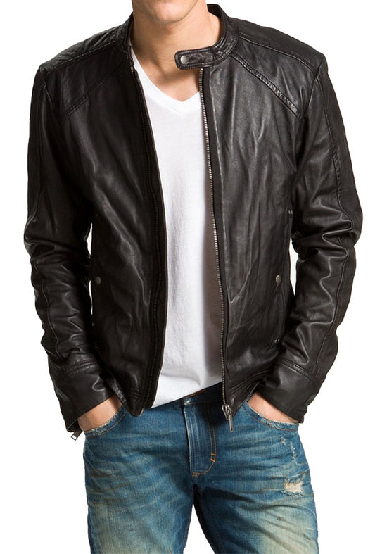 Men Lambskin Genuine Leather Jacket MJ 80 freeshipping - SkinOutfit