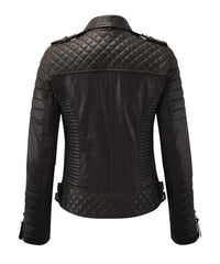 Women Biker Leather Jacket Dark Brown freeshipping - SkinOutfit