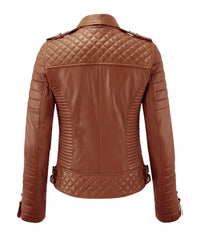 Women Biker Leather Jacket Mango Tan freeshipping - SkinOutfit