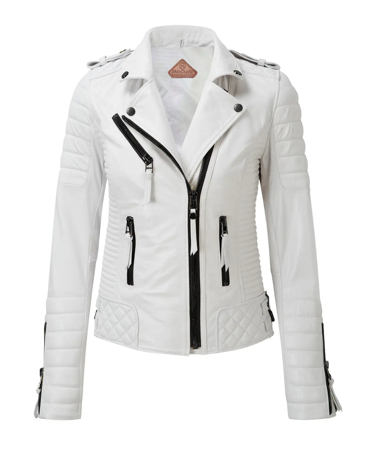 Women Biker Leather Jacket White freeshipping - SkinOutfit