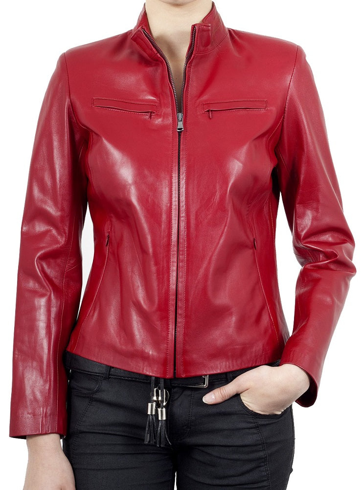 Women Lambskin Genuine Leather Jacket WJ182 SkinOutfit