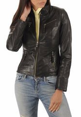 Women Lambskin Genuine Leather Jacket WJ281 SkinOutfit