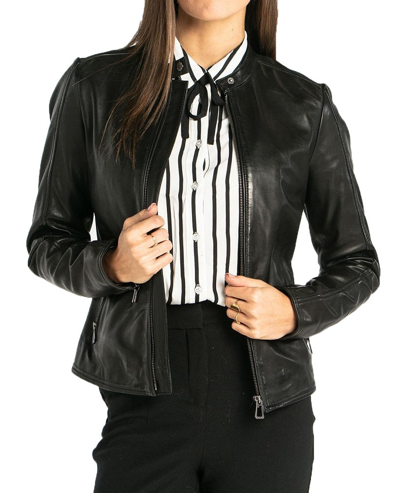 Women Lambskin Genuine Leather Jacket WJ282 SkinOutfit