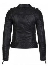 Women's Biker Leather Jacket Black freeshipping - SkinOutfit