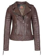 Women's Biker Leather Jacket Brown freeshipping - SkinOutfit