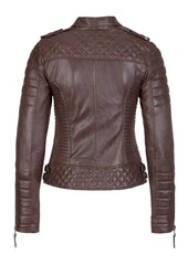 Women's Biker Leather Jacket Brown freeshipping - SkinOutfit