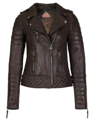 Women's Biker Leather Jacket Dark Brown freeshipping - SkinOutfit