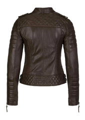 Women's Biker Leather Jacket Dark Brown freeshipping - SkinOutfit