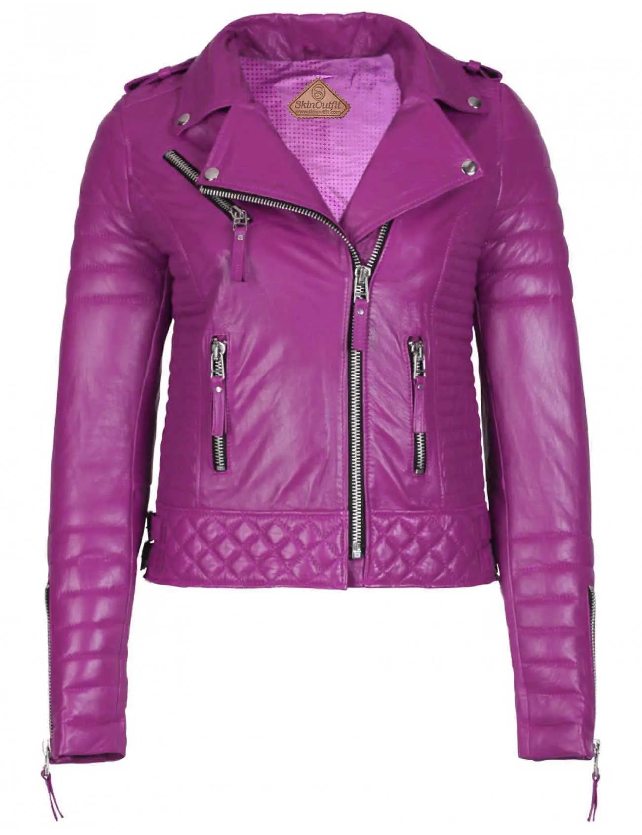 Women's Biker Leather Jacket Dark Pink freeshipping - SkinOutfit