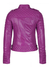 Women's Biker Leather Jacket Dark Pink freeshipping - SkinOutfit