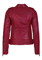 Women's Biker Leather Jacket Dark Red freeshipping - SkinOutfit