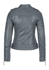 Women's Biker Leather Jacket Gray freeshipping - SkinOutfit