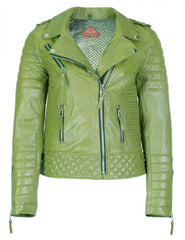 Women's Biker Leather Jacket Green freeshipping - SkinOutfit